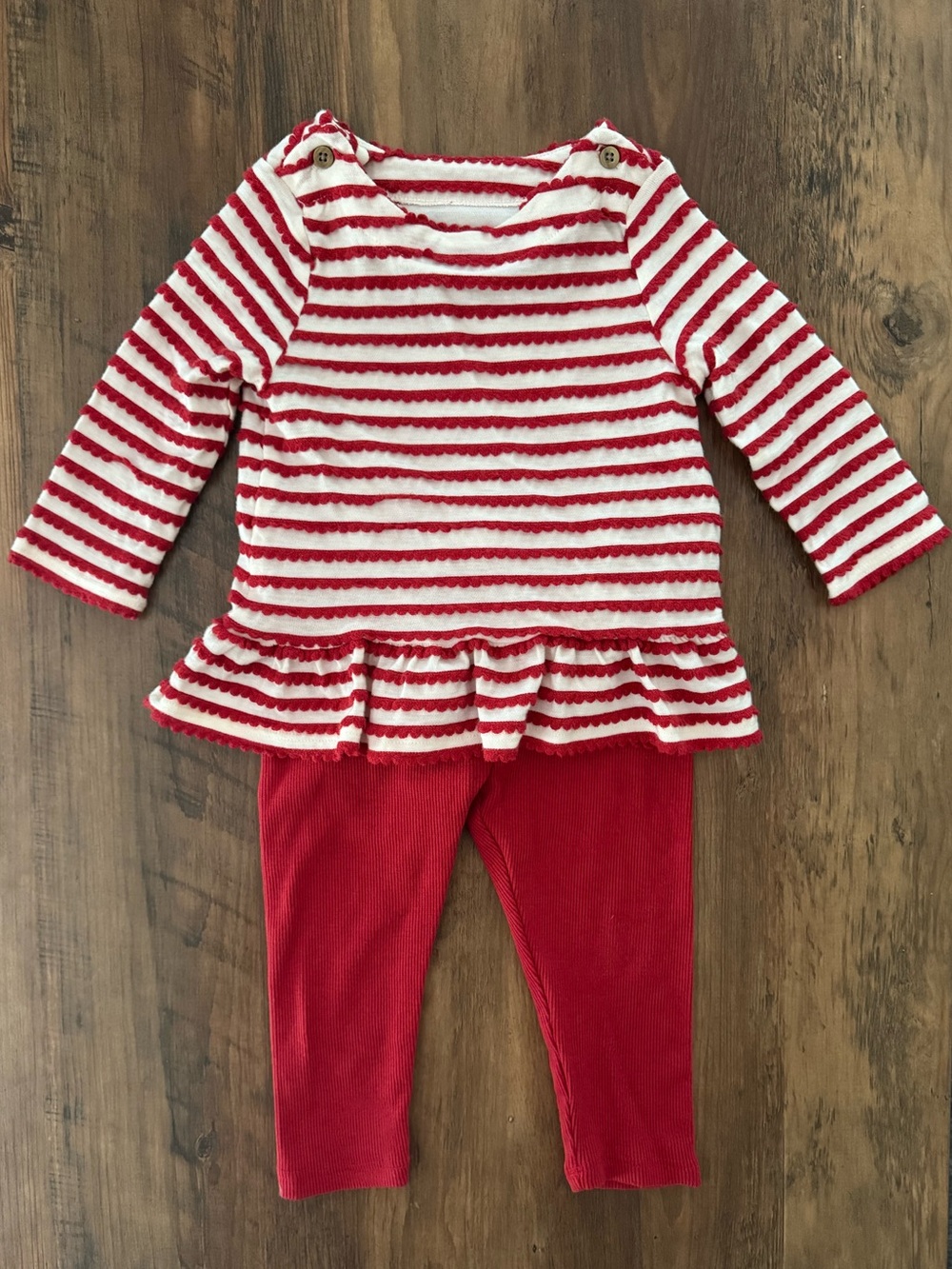 Red & White Striped Ruffle Peplum Top w/ Leggings | 12 Months